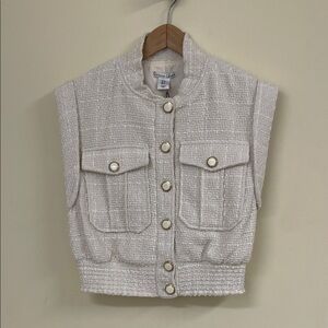 Christian Lacroix White Tweed Vest • Gold Button Front • Small • NWT